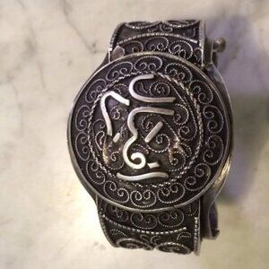 Vtg antique arabic islamic muslim sterling cuff bangle bracelet 62 gr.